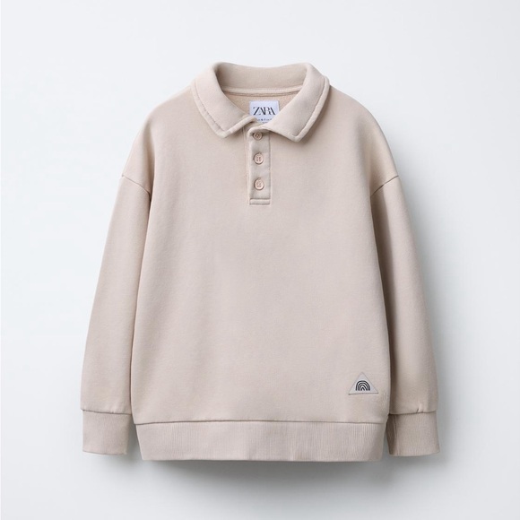 Zara Kids Label Polo Sweatshirt 
Ecru Size 9-10 Years - Picture 1 of 5
